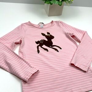 H&M Girls Pink striped shirt with deer appliqué